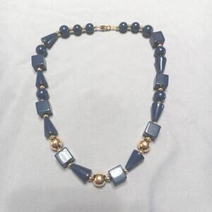 Trifari Signed Blue Lucite Plastic and Gold Balls Necklace